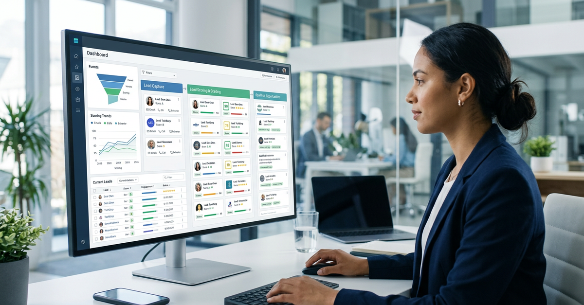 Sistema de gestão de leads B2B otimizando funil de vendas