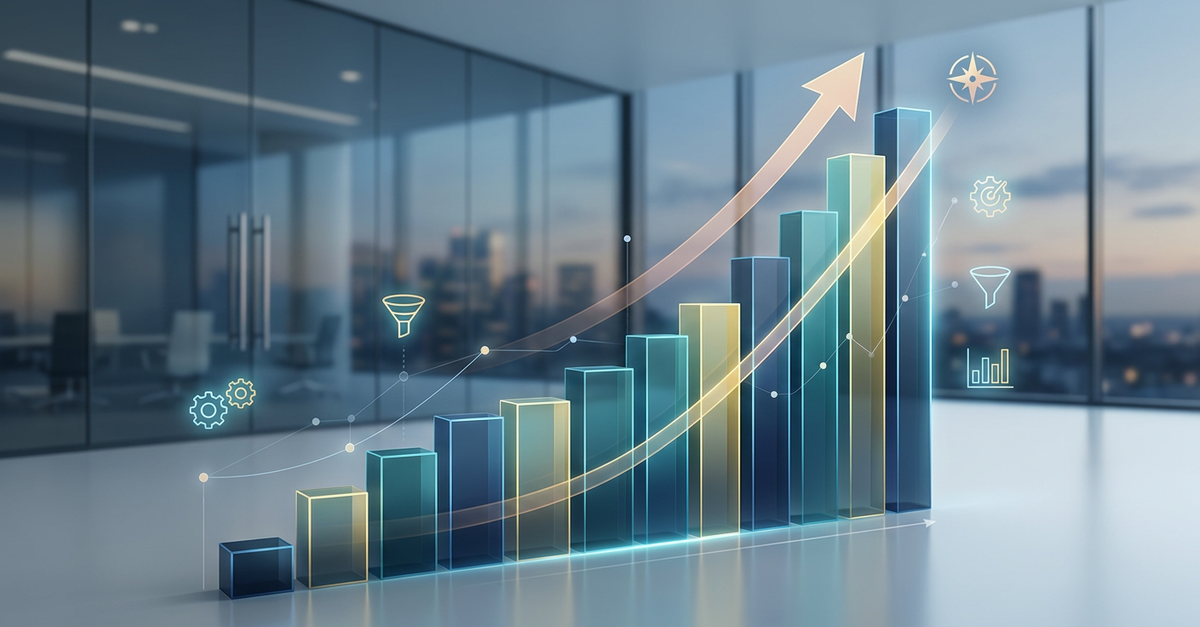 Gráfico de crescimento de vendas através de marketing de performance