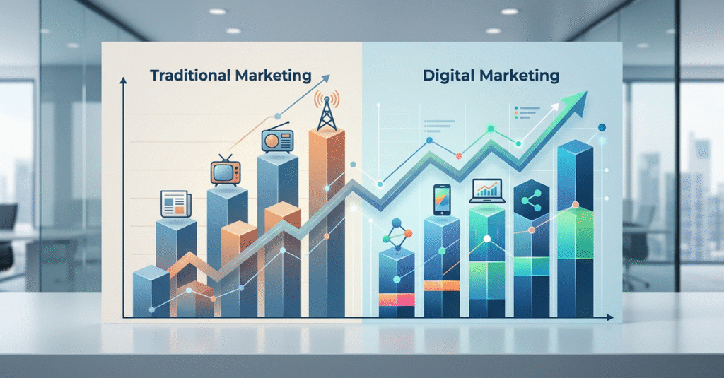 Comparação de custos entre marketing tradicional e digital para empresas B2B