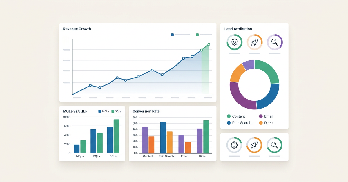 Dashboard de métricas de ROI de agência de marketing B2B