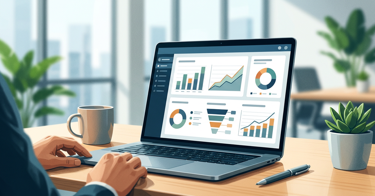 Dashboard de automação marketing B2B mostrando métricas de performance
