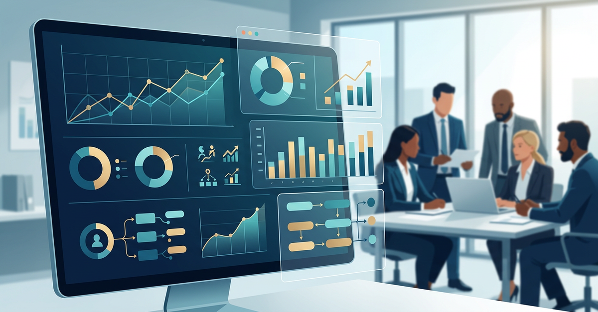Dashboard de análise de métricas de marketing digital B2B com gráficos de performance