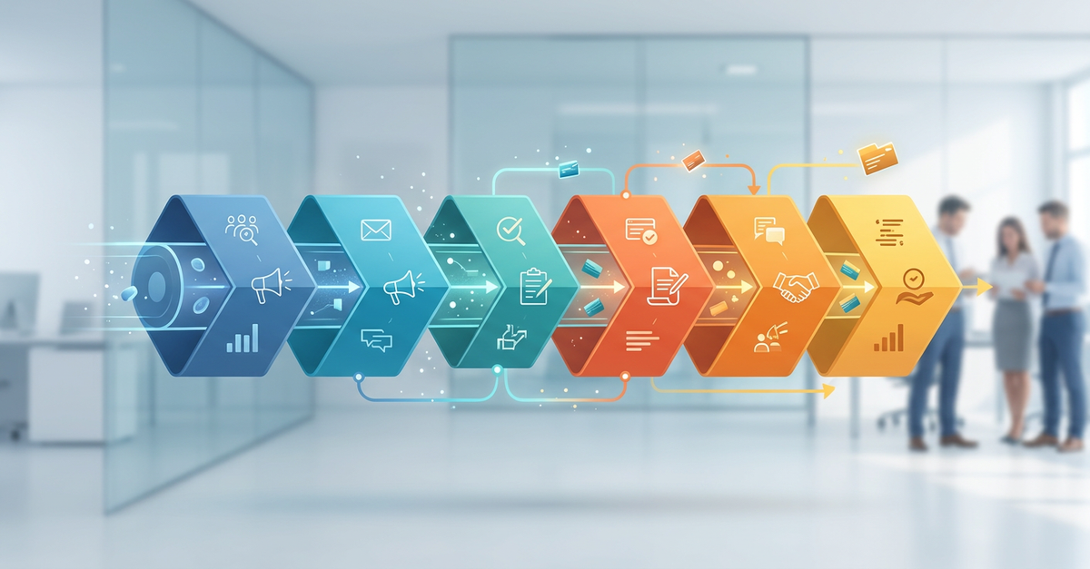 Pipeline de vendas B2B com etapas de automação comercial