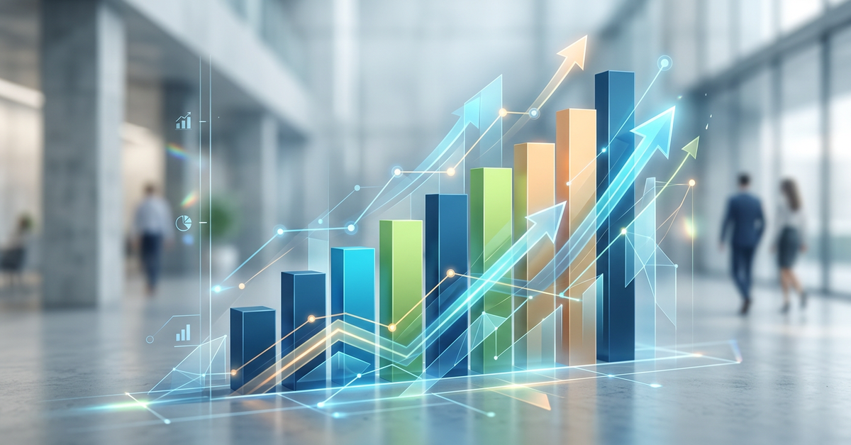 Gráfico de crescimento representando resultados de casos de sucesso em agência de marketing B2B