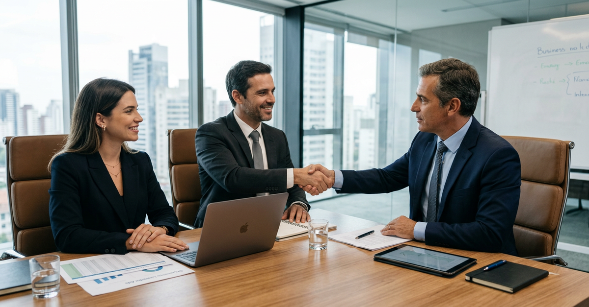 Reunião de negócios B2B resultante de campanha no LinkedIn Ads