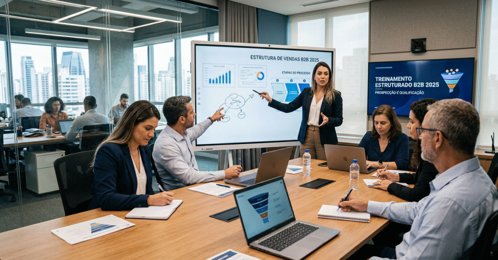 Treinamento de equipe de vendas B2B em ação
