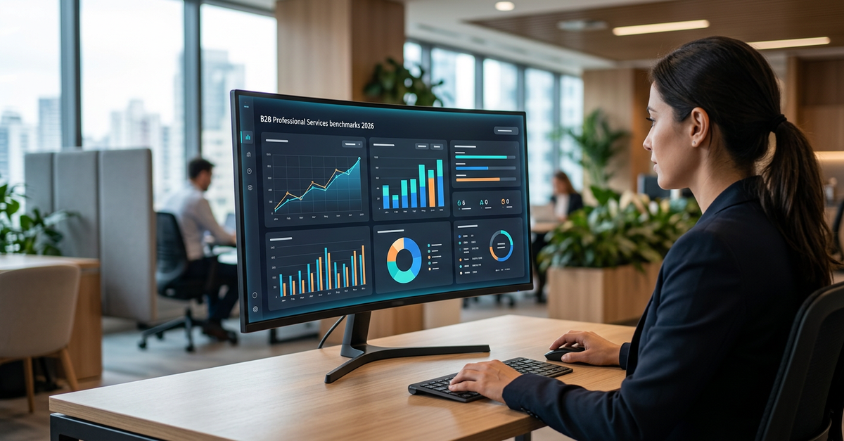 Análise de dados e benchmarks de vendas B2B para professional services