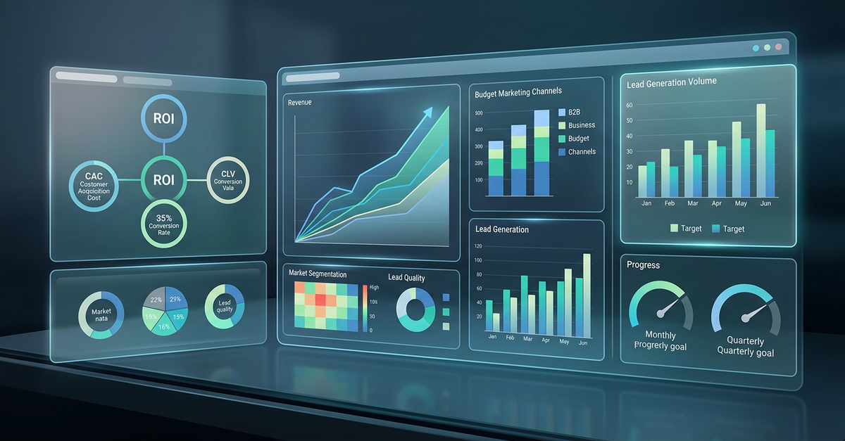 Dashboard de métricas e ROI de marketing B2B para calcular custo de agência