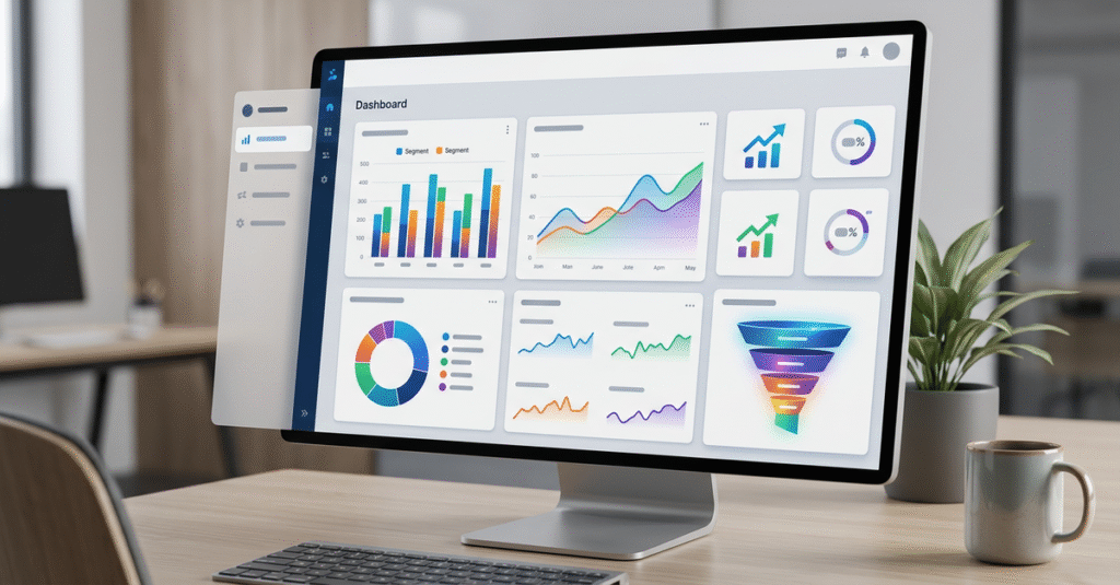 Métricas e indicadores de vendas B2B em dashboard analítico