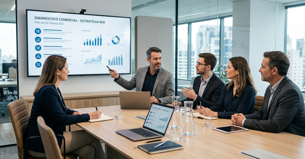 Reunião de diagnóstico em processo de vendas B2B estruturado