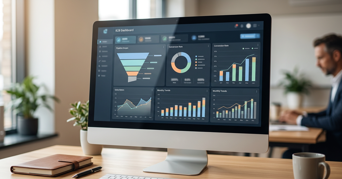 Dashboard de métricas comerciais para vendas B2B estruturadas
