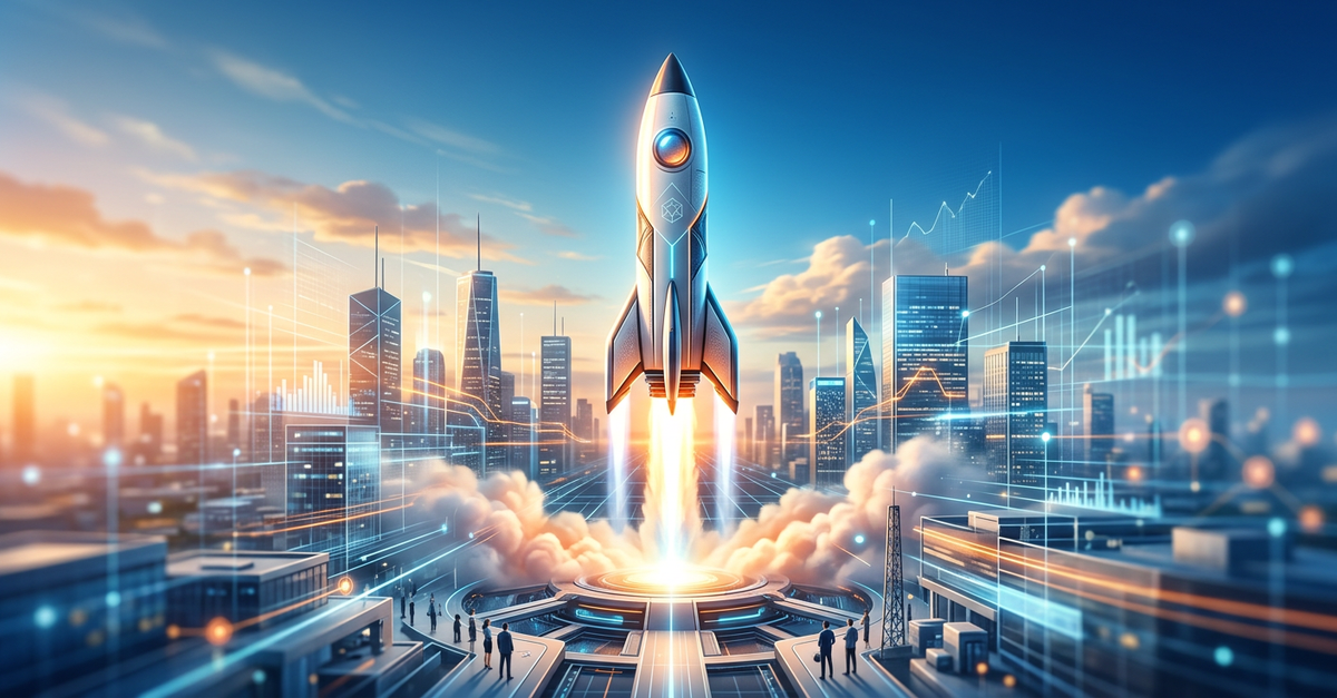 Lançamento de foguete representando crescimento acelerado de SaaS B2B
