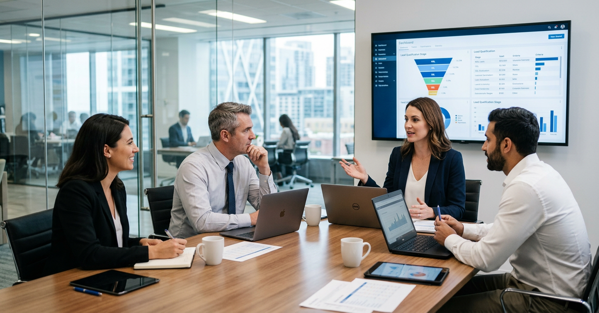 Reunião de alinhamento entre marketing e vendas B2B