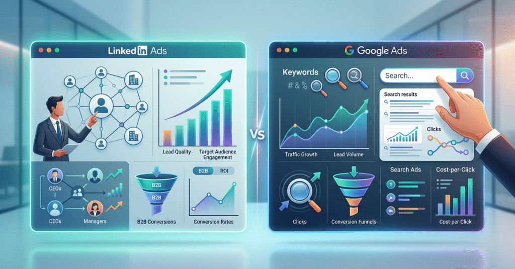 Comparação entre LinkedIn Ads e Google Ads para marketing B2B