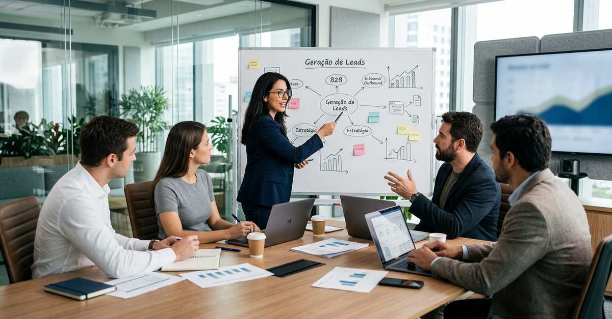 Equipe implementando estratégias de geração de leads B2B