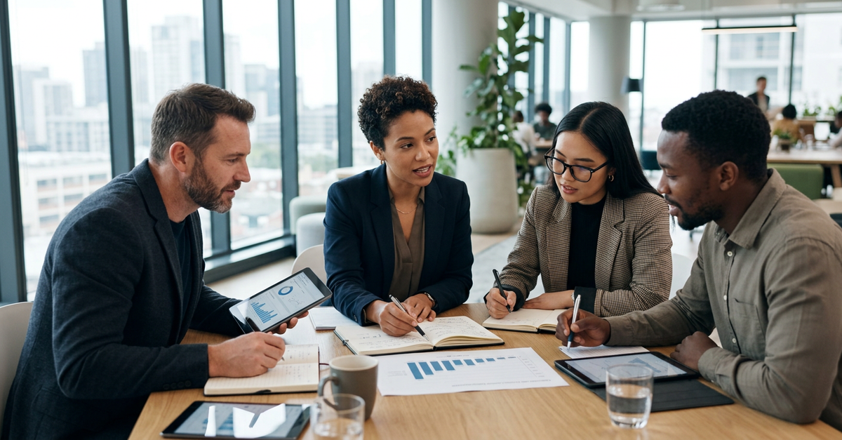 Equipe colaborando em técnicas de vendas B2B