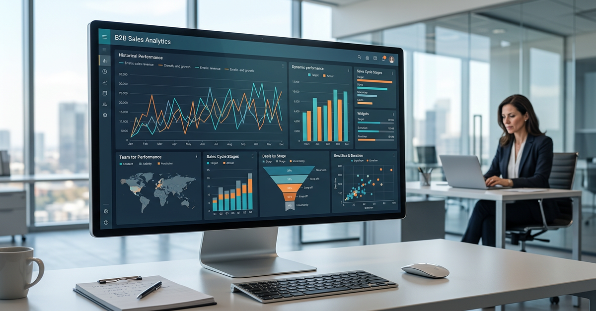 Análise de dados de vendas B2B mostrando métricas de previsibilidade