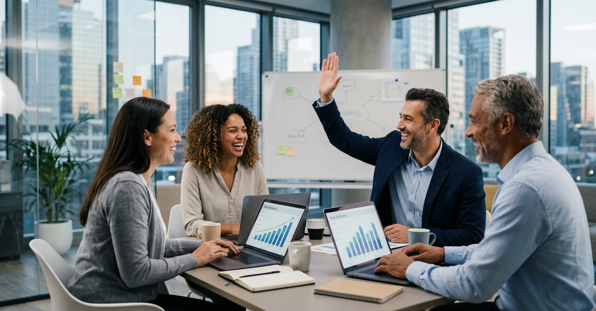 Empresas B2B celebrando resultados após consultoria de vendas