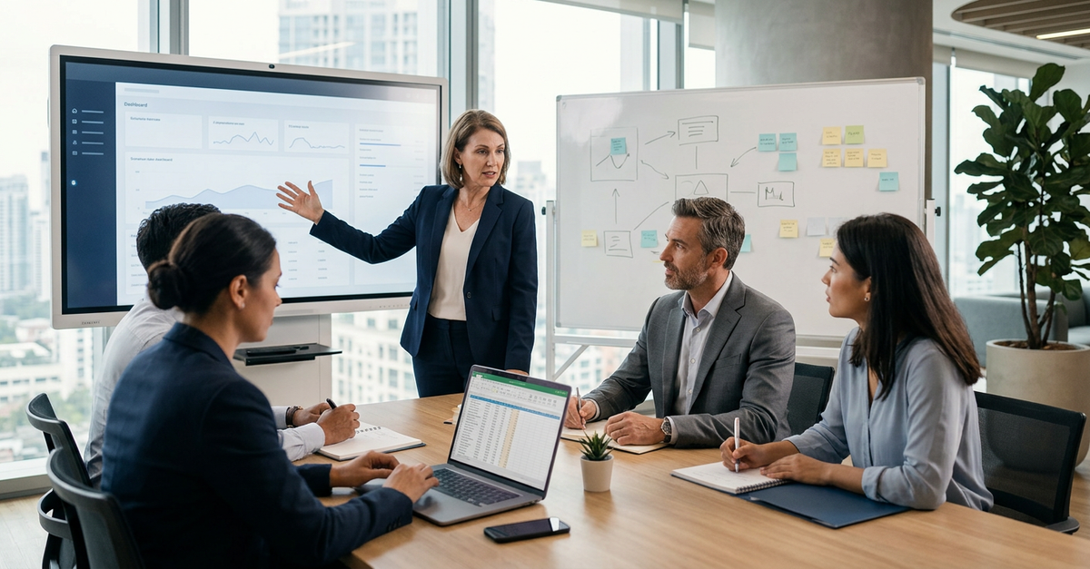 Equipe comercial B2B trabalhando com consultoria