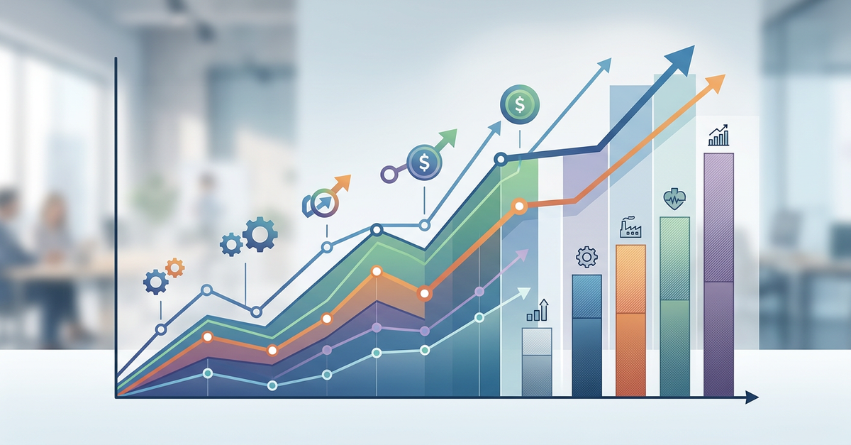 Gráficos mostrando benchmarks de métricas Smarketing B2B por indústria