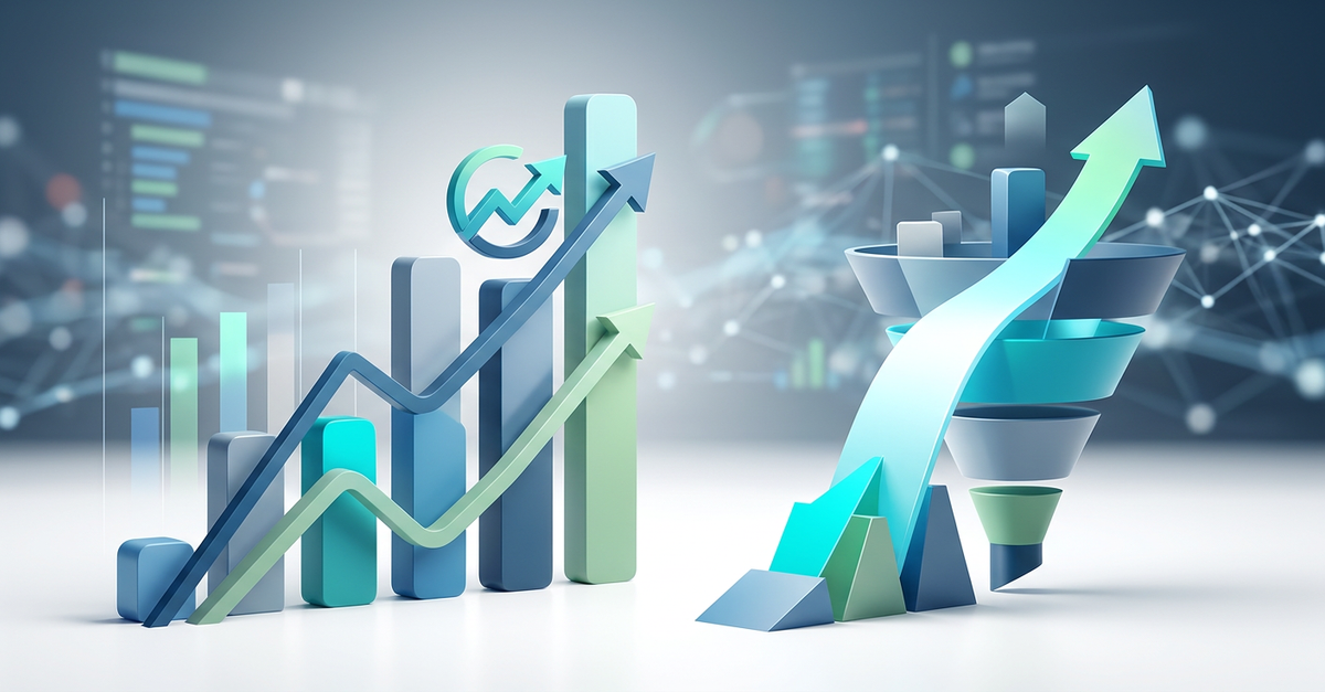 Gráficos de crescimento de receita e métricas de vendas B2B