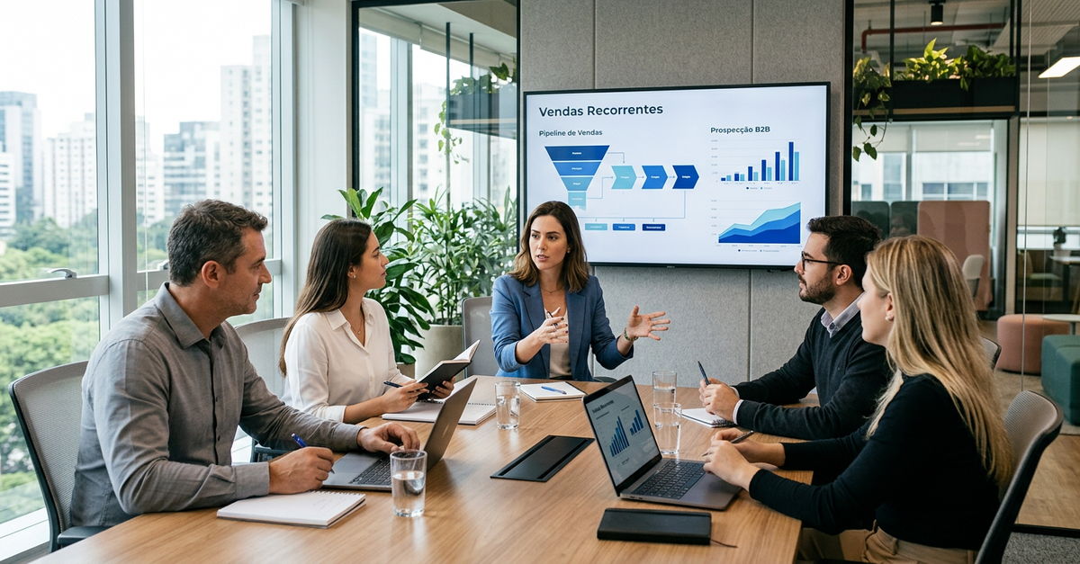 Equipe comercial B2B alinhada em processo previsível