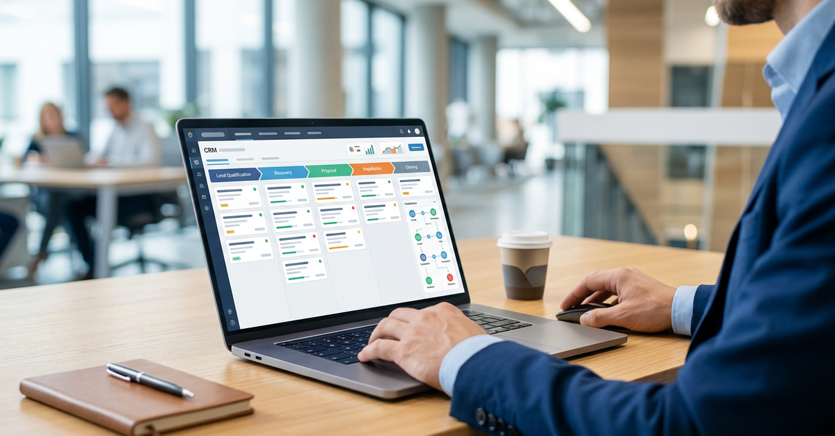 Dashboard de CRM mostrando processo estruturado de follow-up em vendas B2B