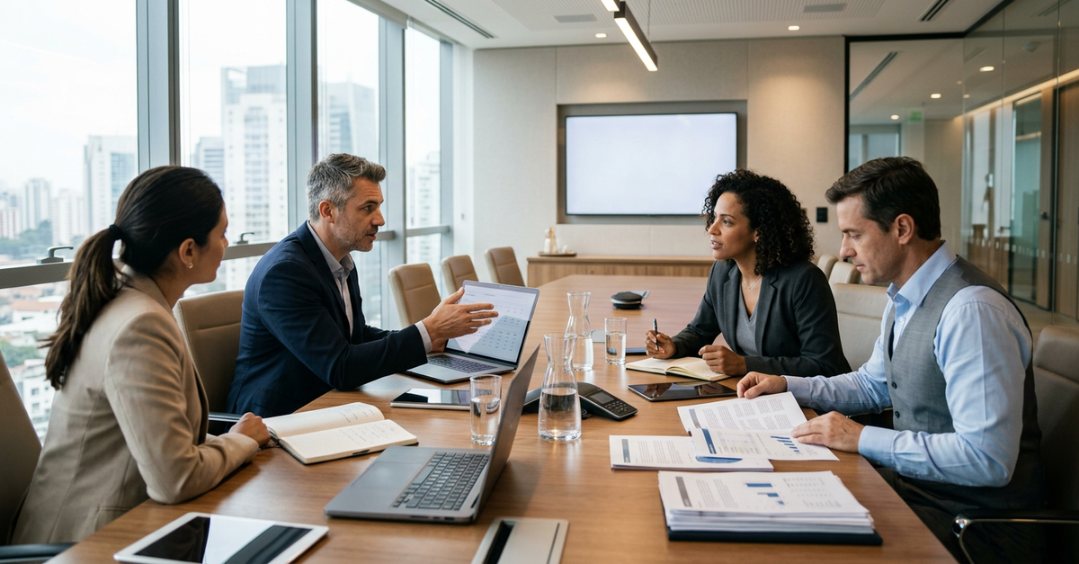 Reunião estratégica sobre melhores agências de marketing B2B no Brasil