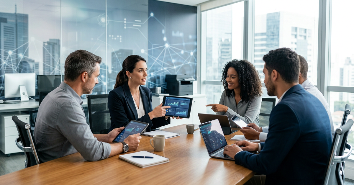 Equipe de vendas B2B usando ferramentas digitais modernas