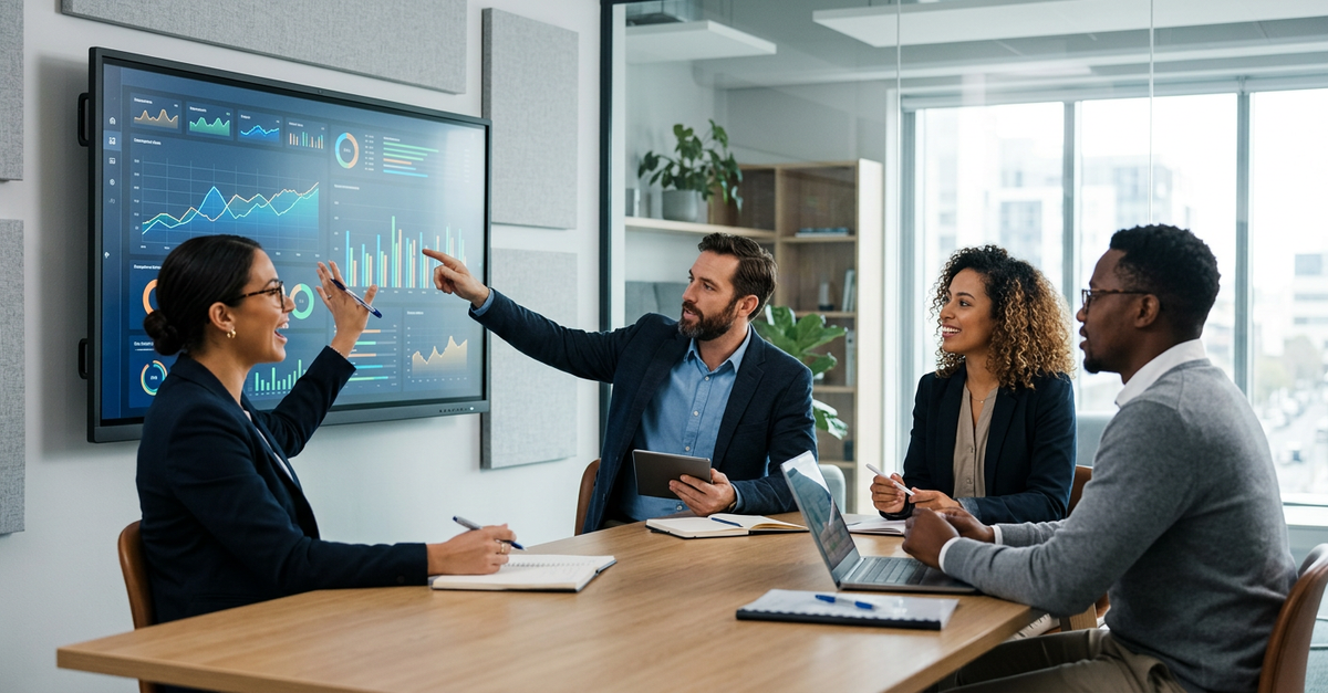 Equipes de marketing e vendas alinhadas analisando KPIs de Smarketing B2B