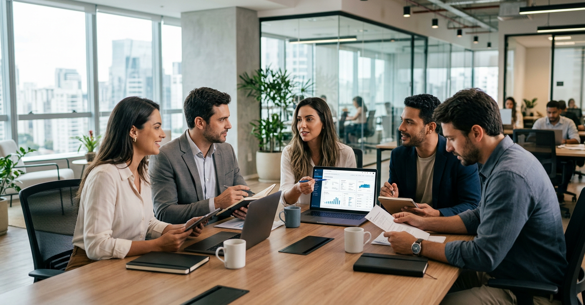 Equipe alinhada entre marketing e vendas para sucesso com LinkedIn Ads B2B