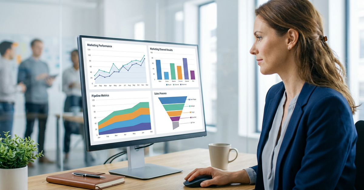 Dashboard de métricas de marketing B2B para avaliar agência especialista