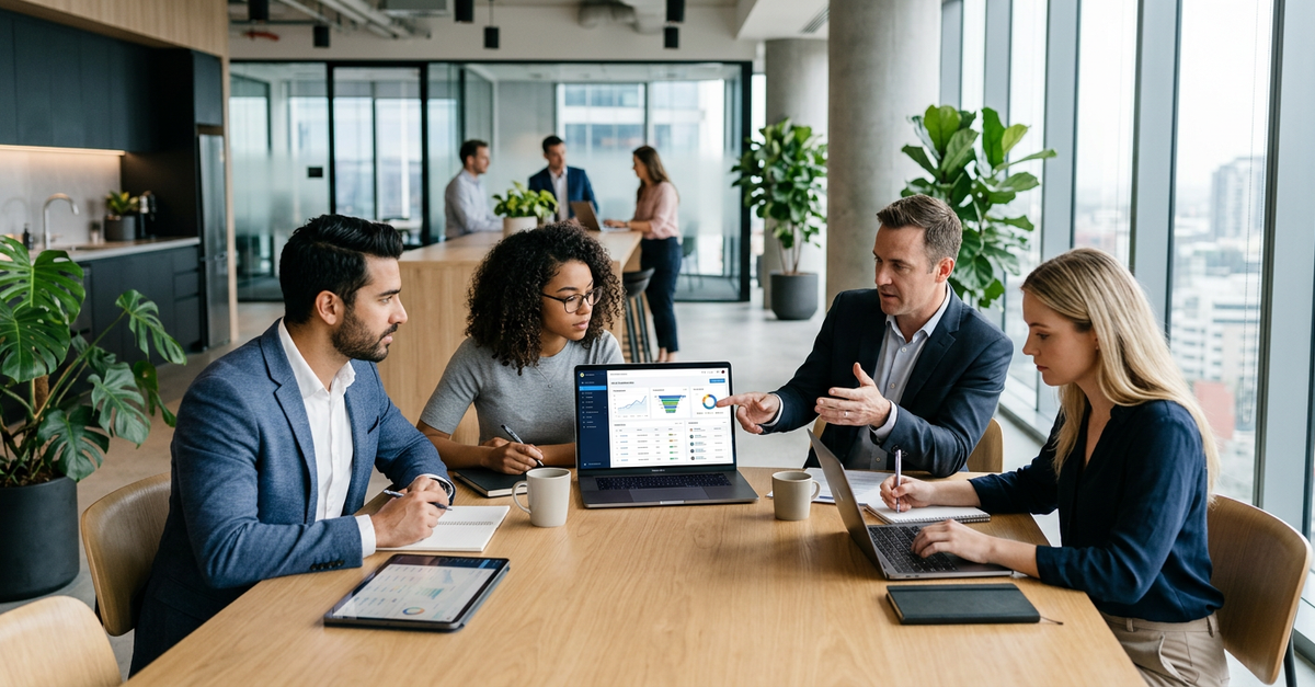 Equipe de vendas em treinamento de CRM para melhorar processos comerciais