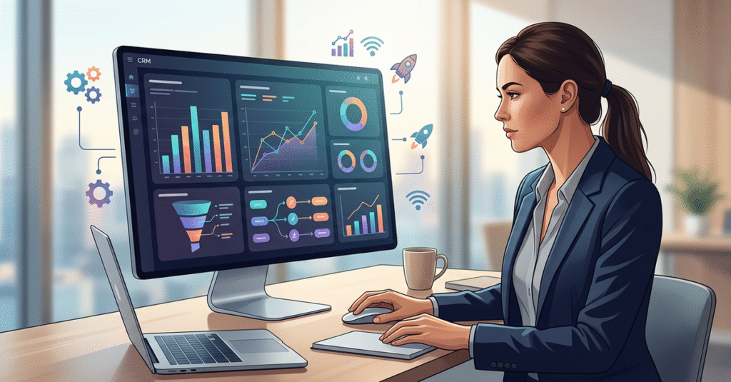 CRM integrado para vendas B2B mostrando dashboard de automação