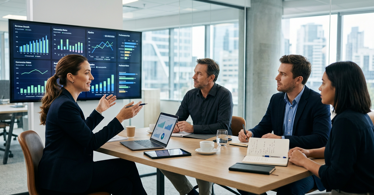 Reunião de vendas B2B em empresa de professional services