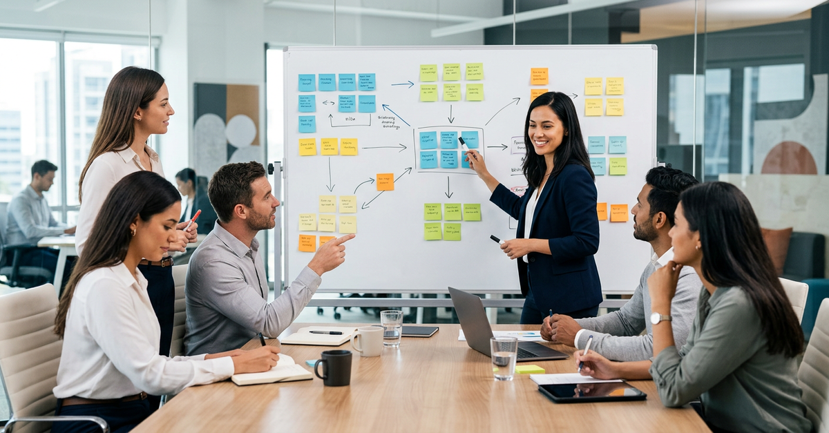 Agência de marketing B2B para PMEs planejando estratégia de geração de leads qualificados