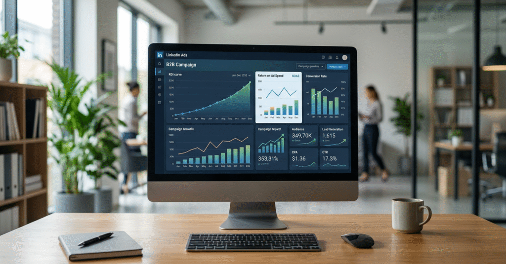 Análise de dados e métricas de ROI LinkedIn Ads B2B 2025