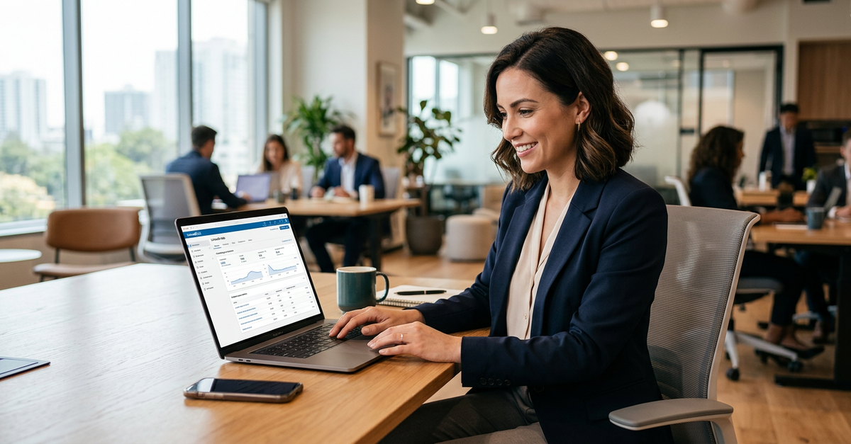 Profissional de marketing B2B usando LinkedIn Ads para geração de leads qualificados