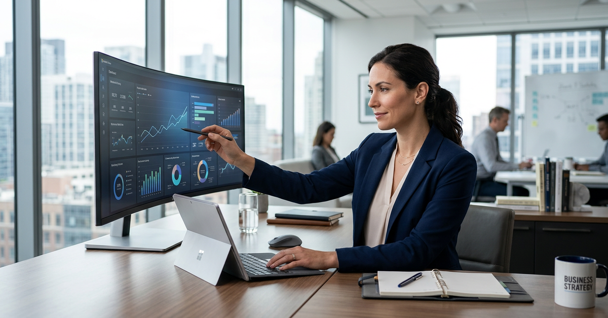 Liderança comercial estratégica em reunião de consultoria