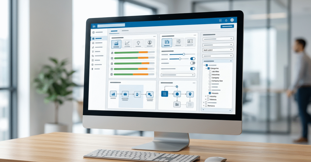 Plataforma LinkedIn Ads para empresas B2B com dashboard de campanhas