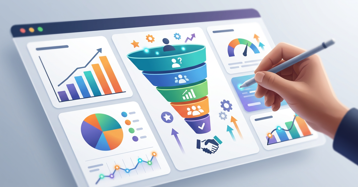 Dashboard de CRM mostrando métricas de leads qualificados B2B