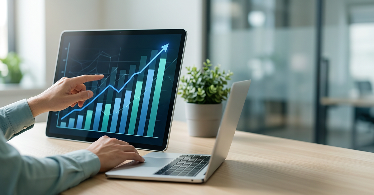 Gráfico de crescimento sustentável em vendas B2B com processos estruturados