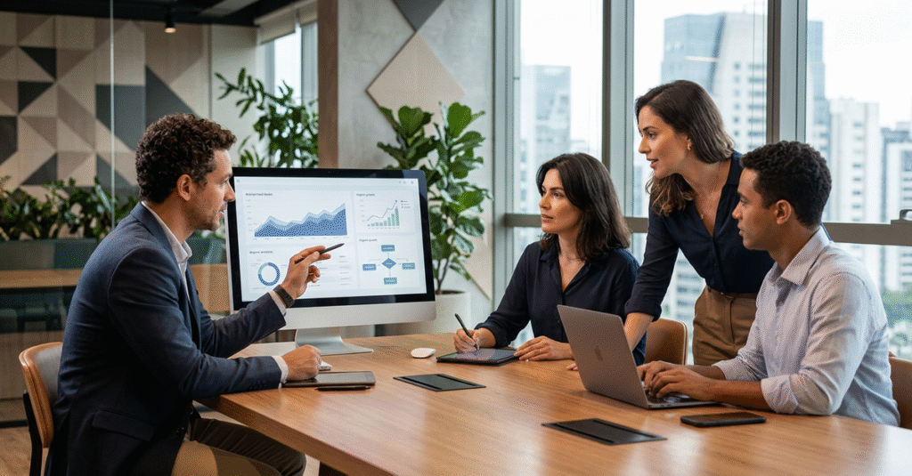 Consultorias de vendas B2B analisando estratégias comerciais