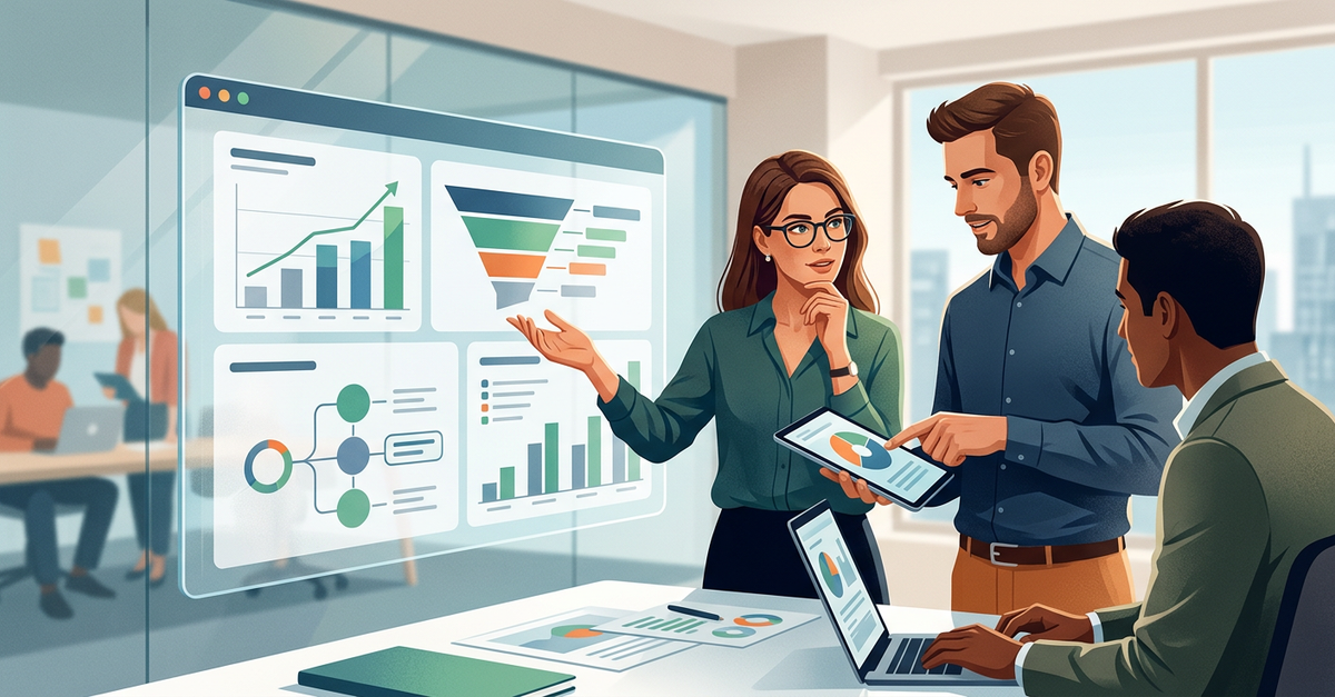 Equipe de vendas B2B usando ferramentas de automação