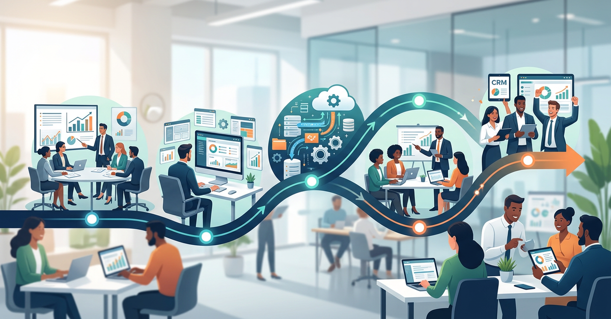 Cronograma de implementação de CRM mostrando diferentes fases do projeto