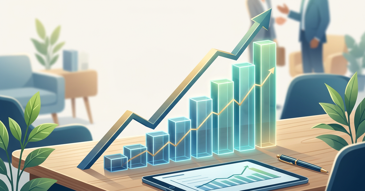 Gráfico de crescimento de vendas B2B com processos estruturados