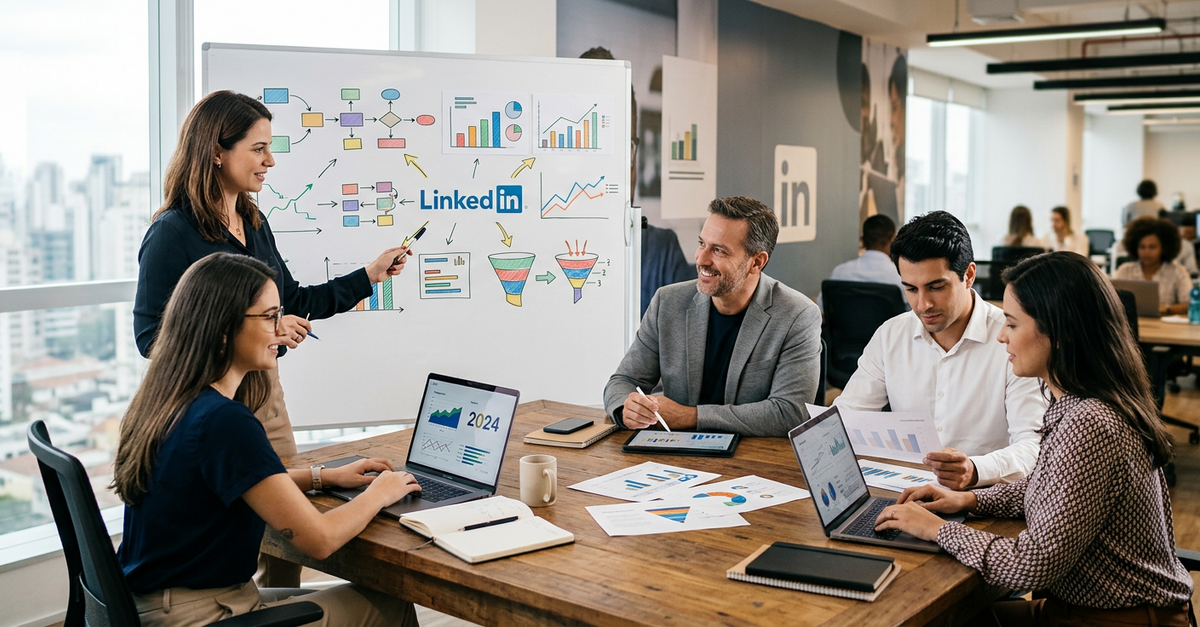 Equipe implementando estratégia de LinkedIn Ads B2B