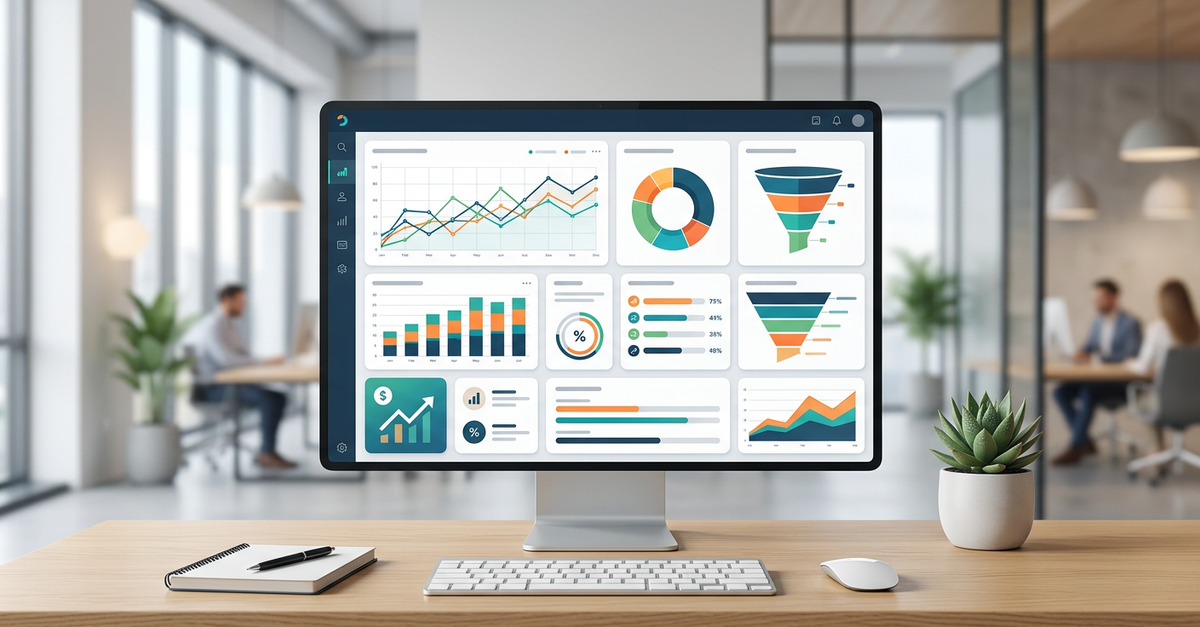 Visualização de dados e KPIs em dashboard de marketing