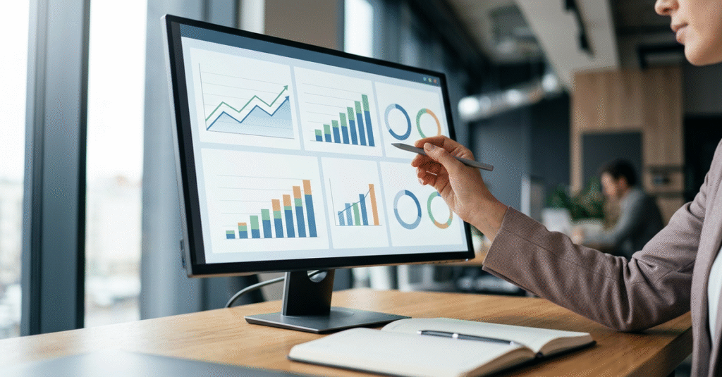 Dashboard de métricas de marketing digital mostrando evolução de resultados ao longo do tempo