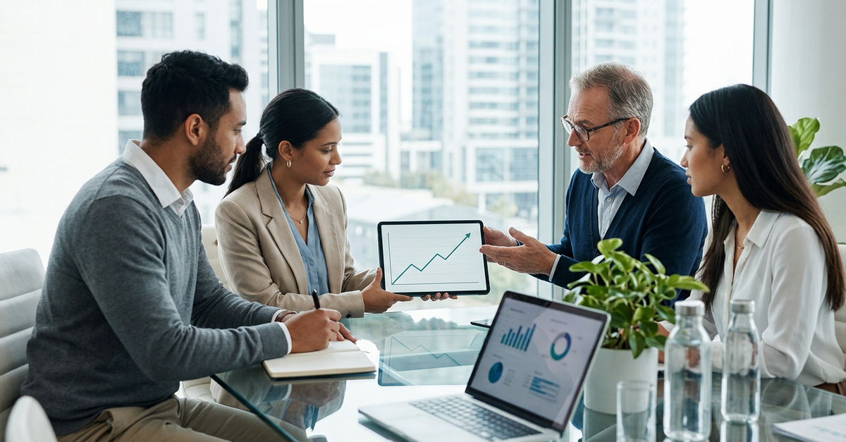 Gráfico de crescimento sustentável com consultoria de vendas B2B